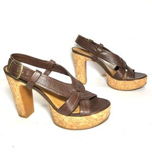 Gianni Bini Platform Strappy Brown Leather Sandals Women’s 7.5 M‎
